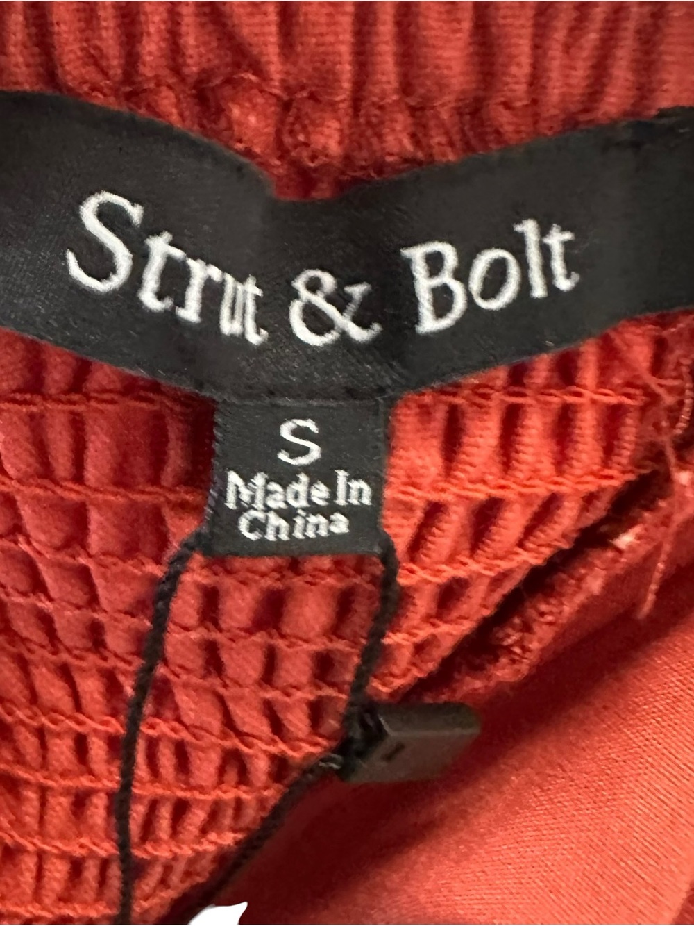 Strut & Bolt Off Shoulder Embroidered Linen Mini Dress Sz Small Terracotta Lined - Picture 13 of 13